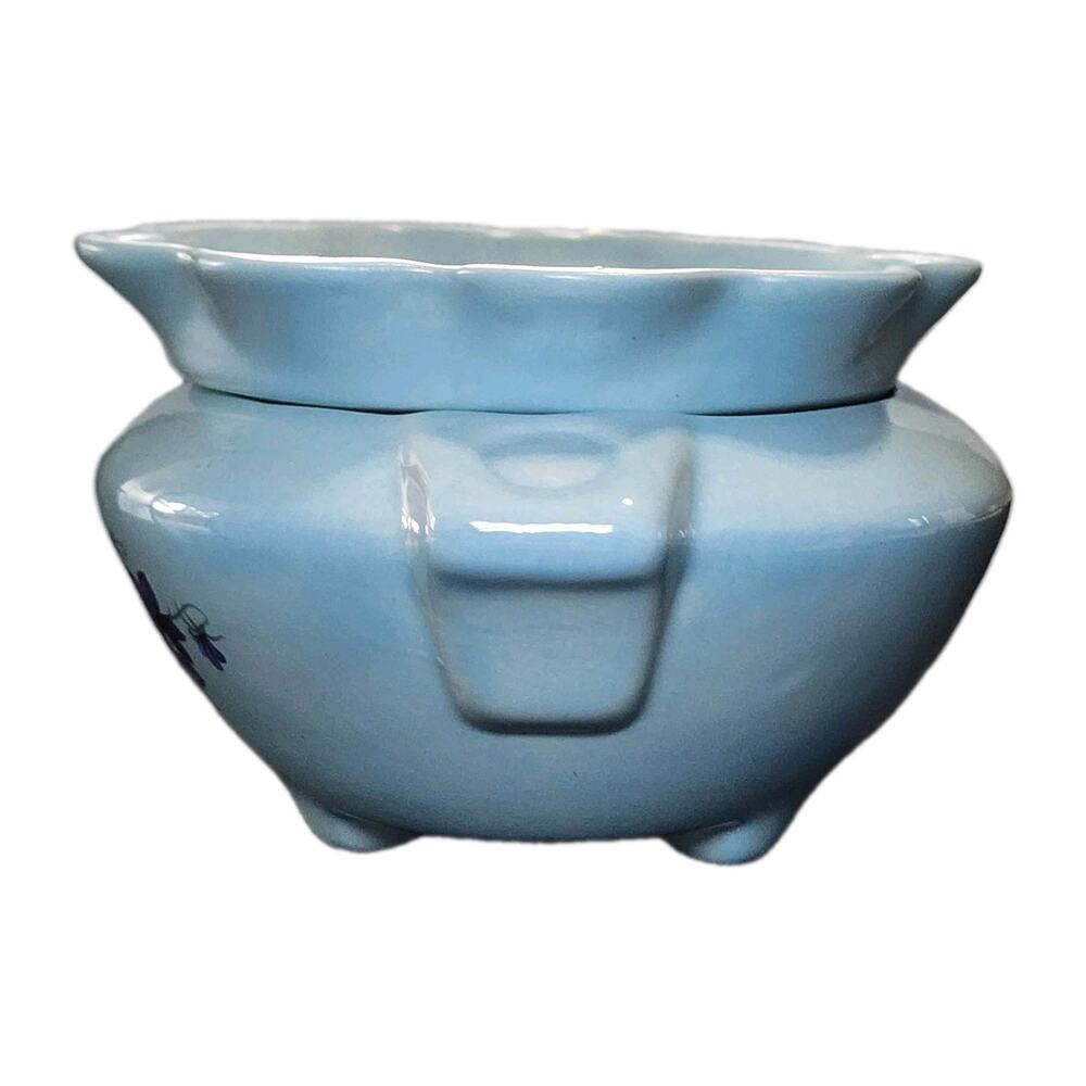 Vintage African Violet Self Watering Planter Blue Ceramic Hand Painted Flowers - Picture 4 of 9